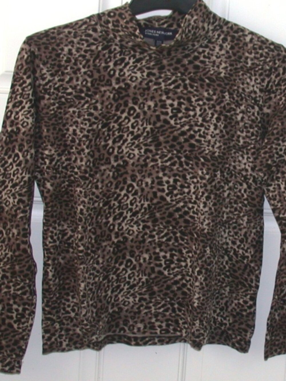 Jones of New York Signature Leopard Mock Turtleneck Top SZ S/CH